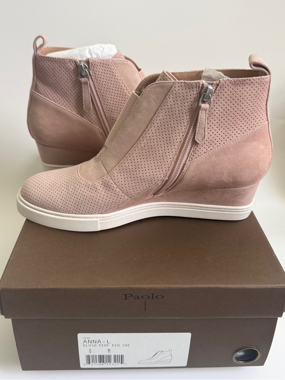 Linea Paolo Anna Blush Pink Suede Wedge Sneaker Booties Size 8